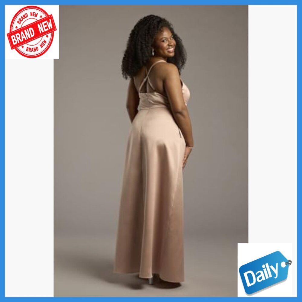 Satin Empire Waist Ball Gown Formal Dress V-Neck Sleeveless - Picture 3 of 5